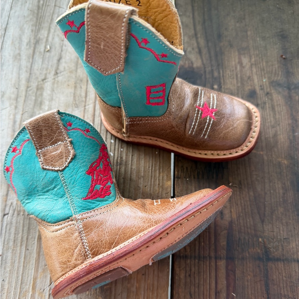 Roper infant Cowbabies cowboy boots size 2 boy or girl. Side velcro